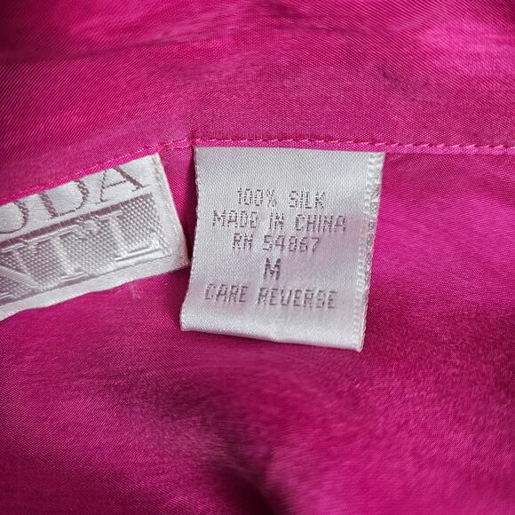 Vintage Y2K Moda Women Medium 100% Silk Pink Button Front Blouse Long Sleeve - Picture 3 of 7